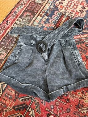 Sezane NEW ROME Washed Black High-Waist Denim Shorts with Belt size 36 4-6 us